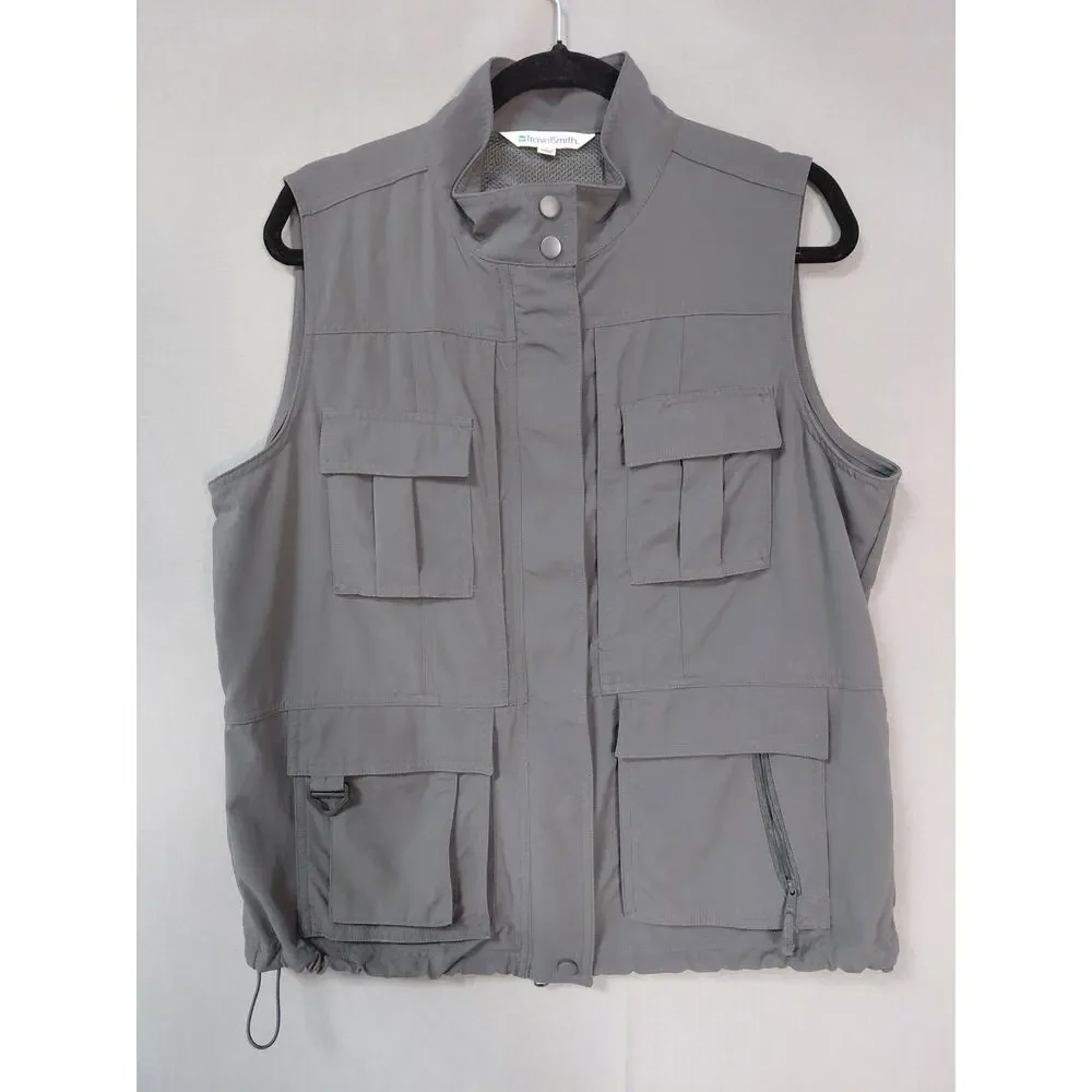 TravelSmith Gray  Full Zip Lined Sleeveless Vest Utility Men Size L
